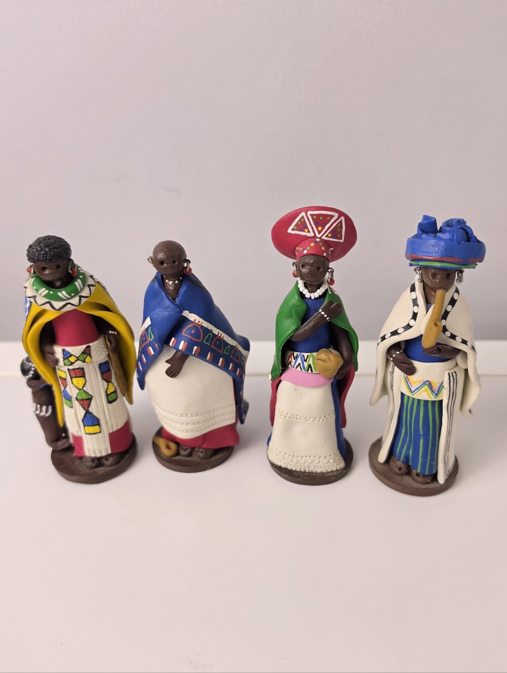 Set 4 Handmade South African Folk Art Figures Zulu Ndebele Xhosa Basutho